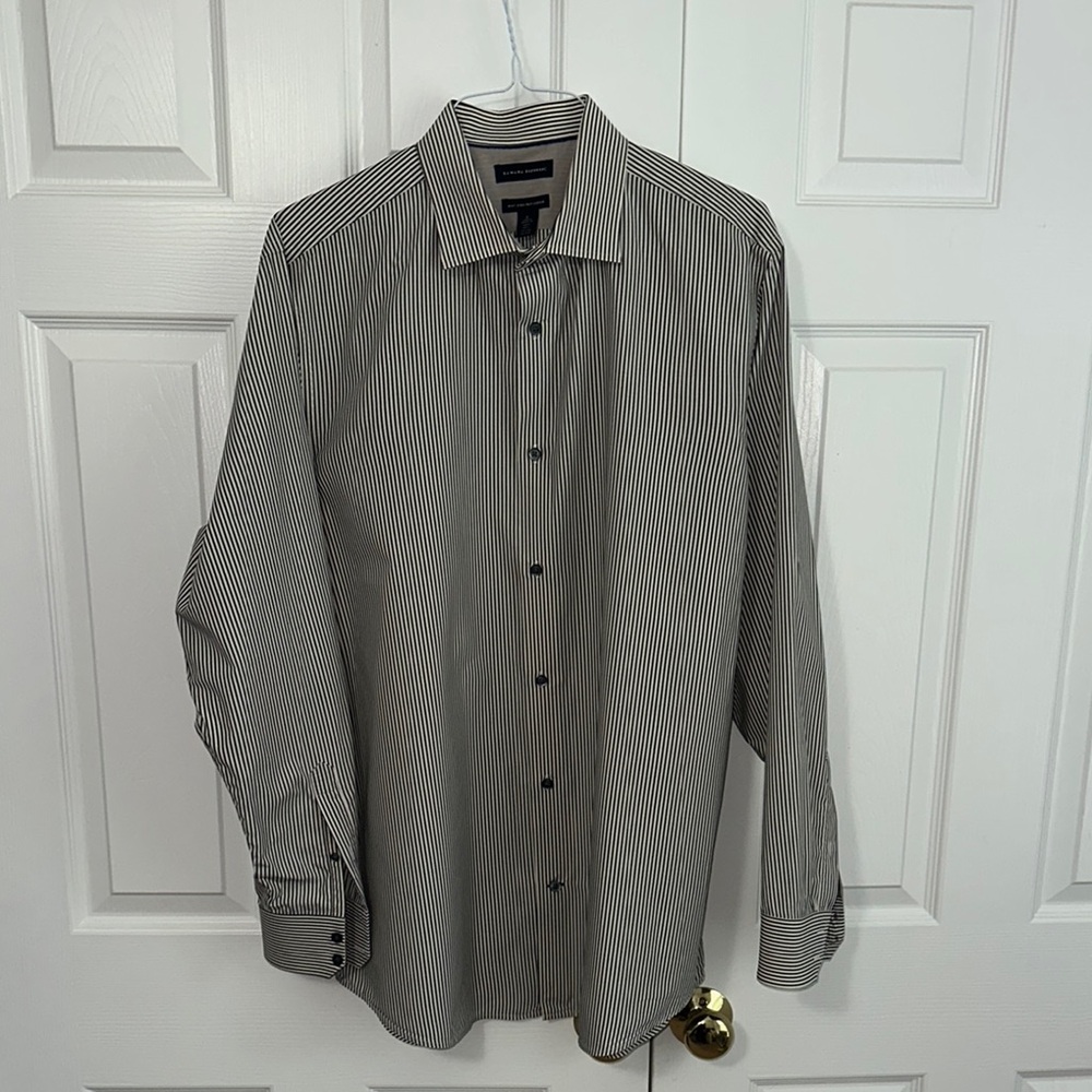 Banana Republic Fitted XL Dark Green and White Dress Shirt Long Sleeve